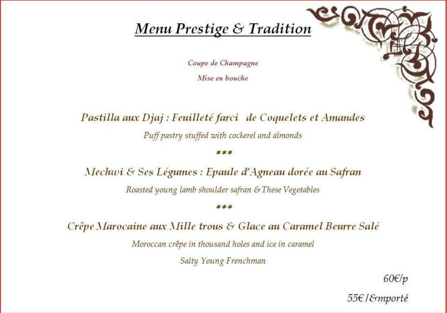Menu Délices d'Orient